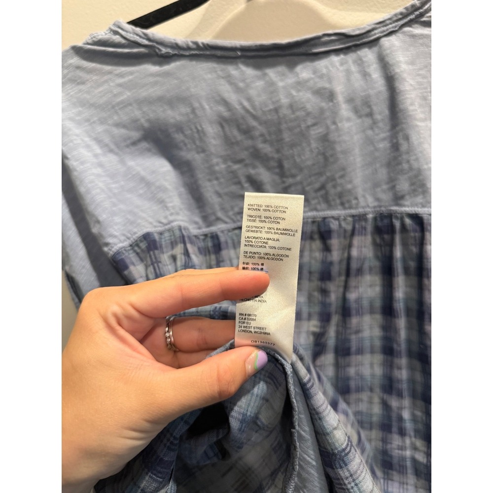 Pilcro Anthropologie Womens XS Blue Plaid Mixed Media Oversized Slub‎ Knit Top - Picture 4 of 4